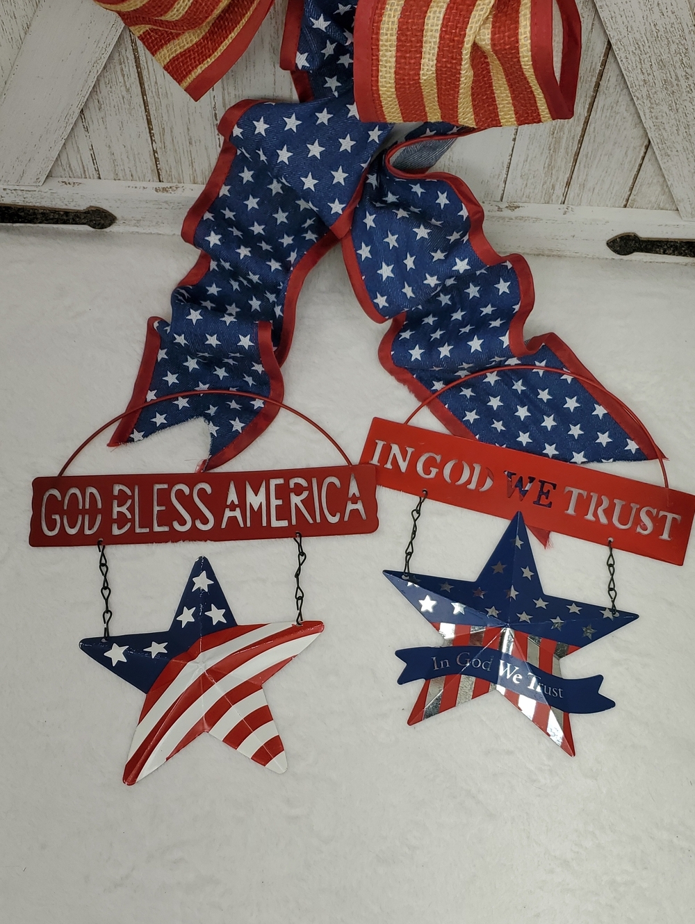 God Bless America & In God We Trust Metal Stars Wall Sign Patriotic 4th of July